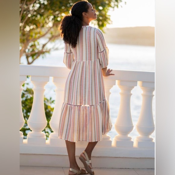 Lace Trim Vintage Stripe Midi Maternity to Nursing Dress, size 6 - Picture 3 of 5